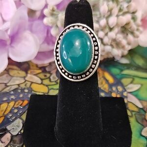Chrysocolla Chalcedony 925 Silver Ring - Size 5